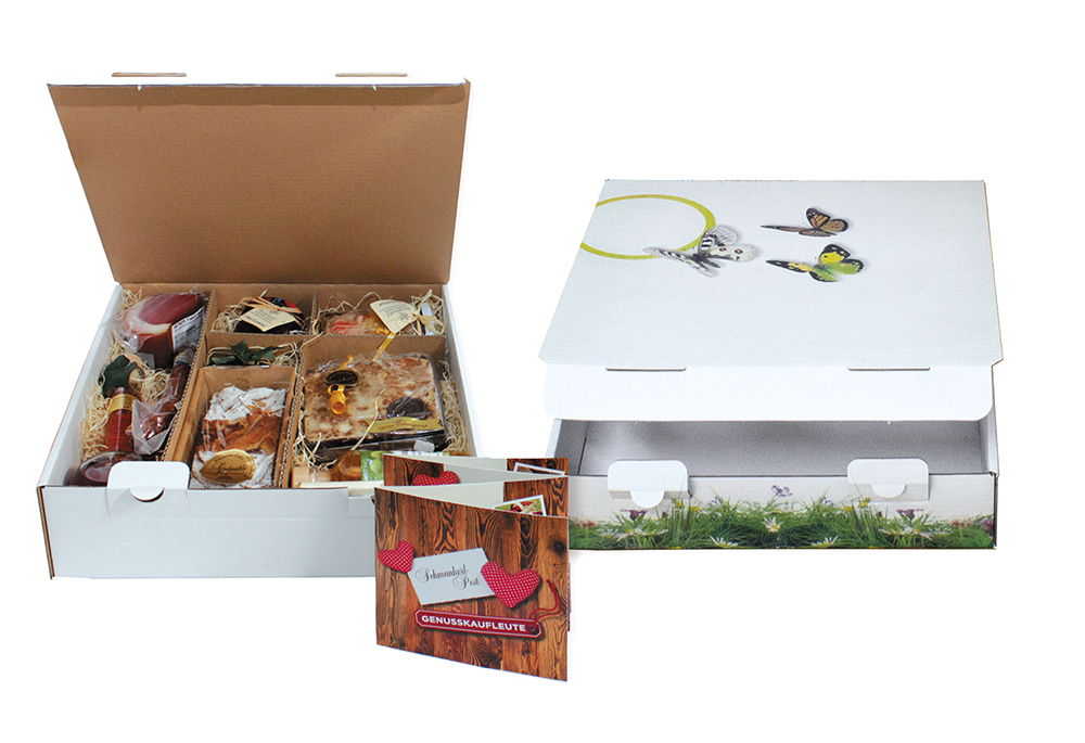 Versandkarton Fold-Box mit Fachwerk und Design