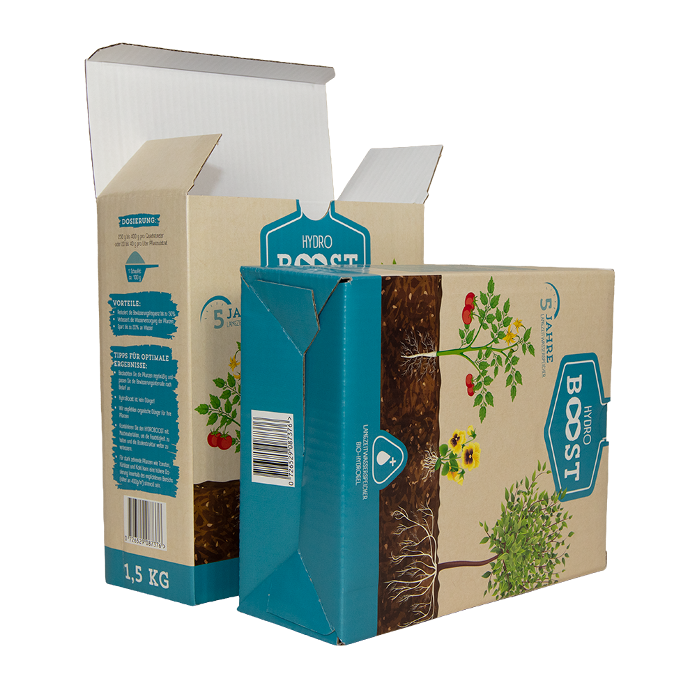 Hochwertige Markenverpackung geöffnet + Bodenansicht