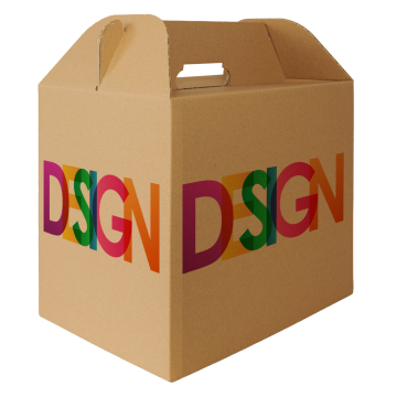 Steckkarton mit Tragegriff und Kuvertboden FEFCO 0217 bedruckt