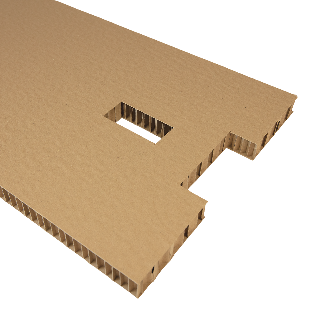 Ecke einer Wabenplatte mit Ausklinkung und Ausstanzung im Detail
