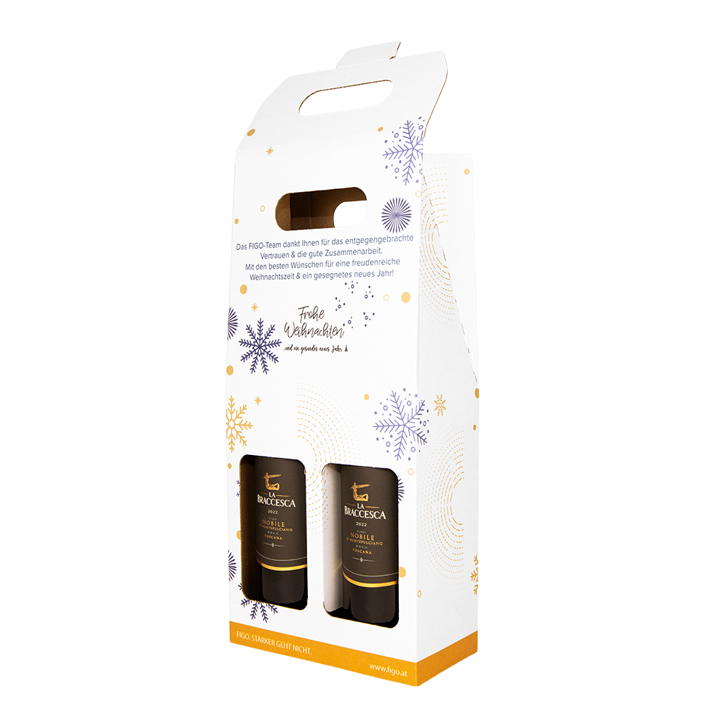 Wellpappe-Flaschenträger mit edlem Design geöffnet